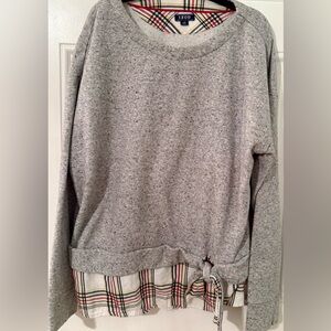 Heather Gray Crewneck Sweater with plaid layered look